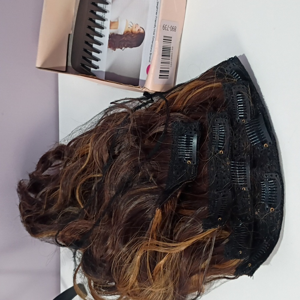 REECHO 4PCS 14” Wavy Clip-In Hair Extensions – Dark Brown with Highlights‎ - Picture 3 of 4